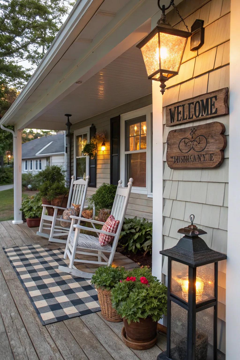 A personalized board on the veranda invites relaxation and enjoyment.
