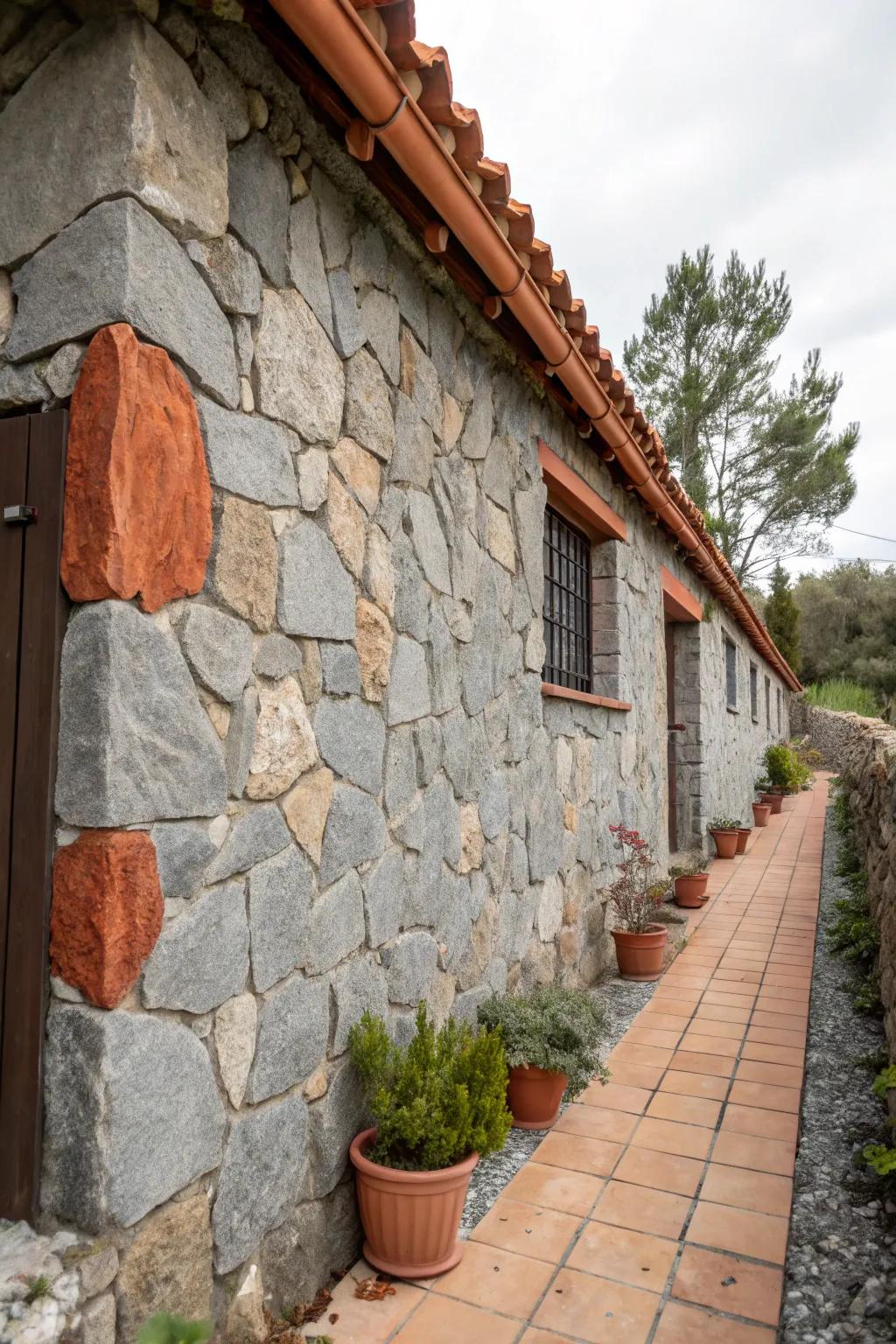Colorful stone contrasts add visual interest to home exteriors.