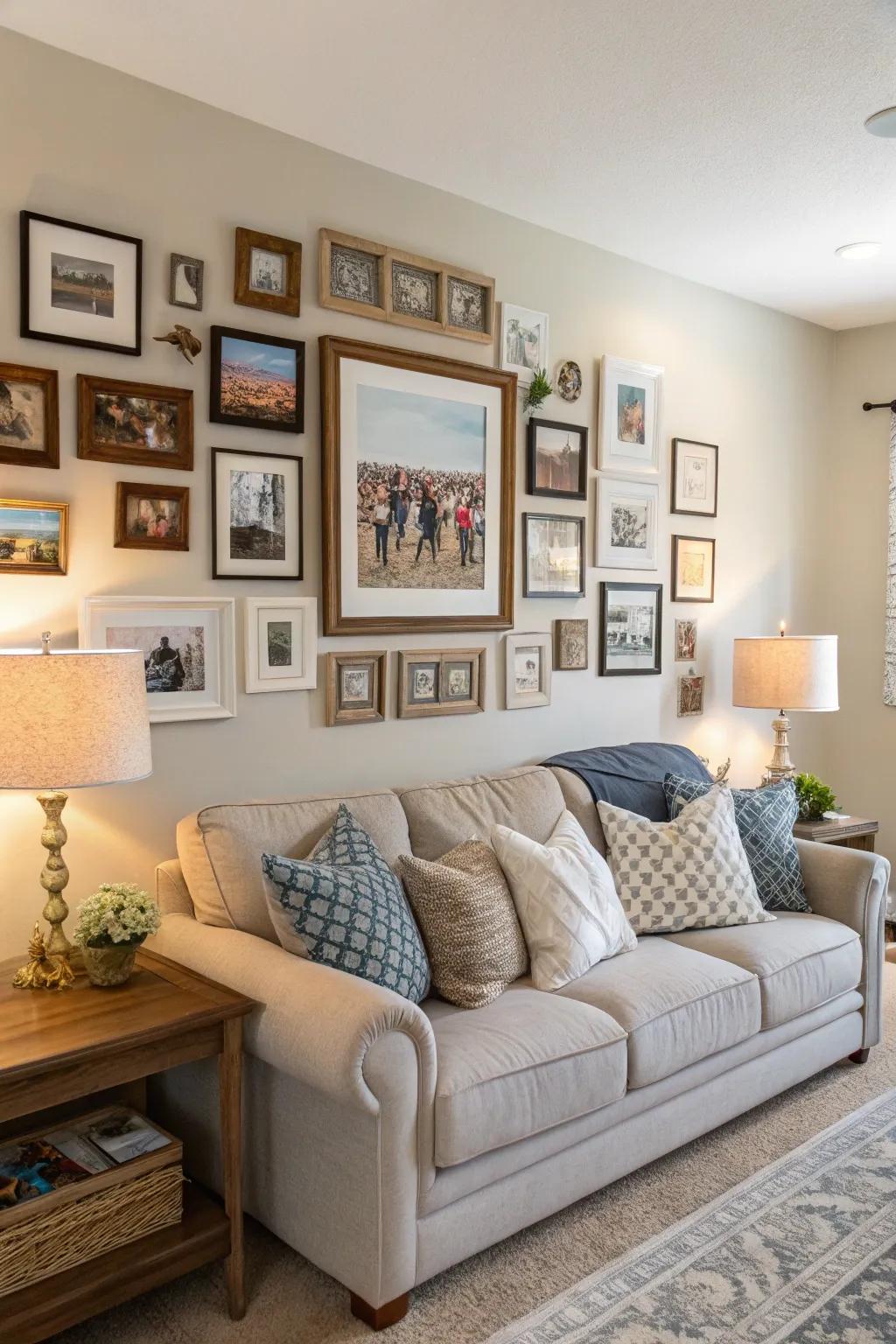 Personality added to family walls through eclectic mixes.