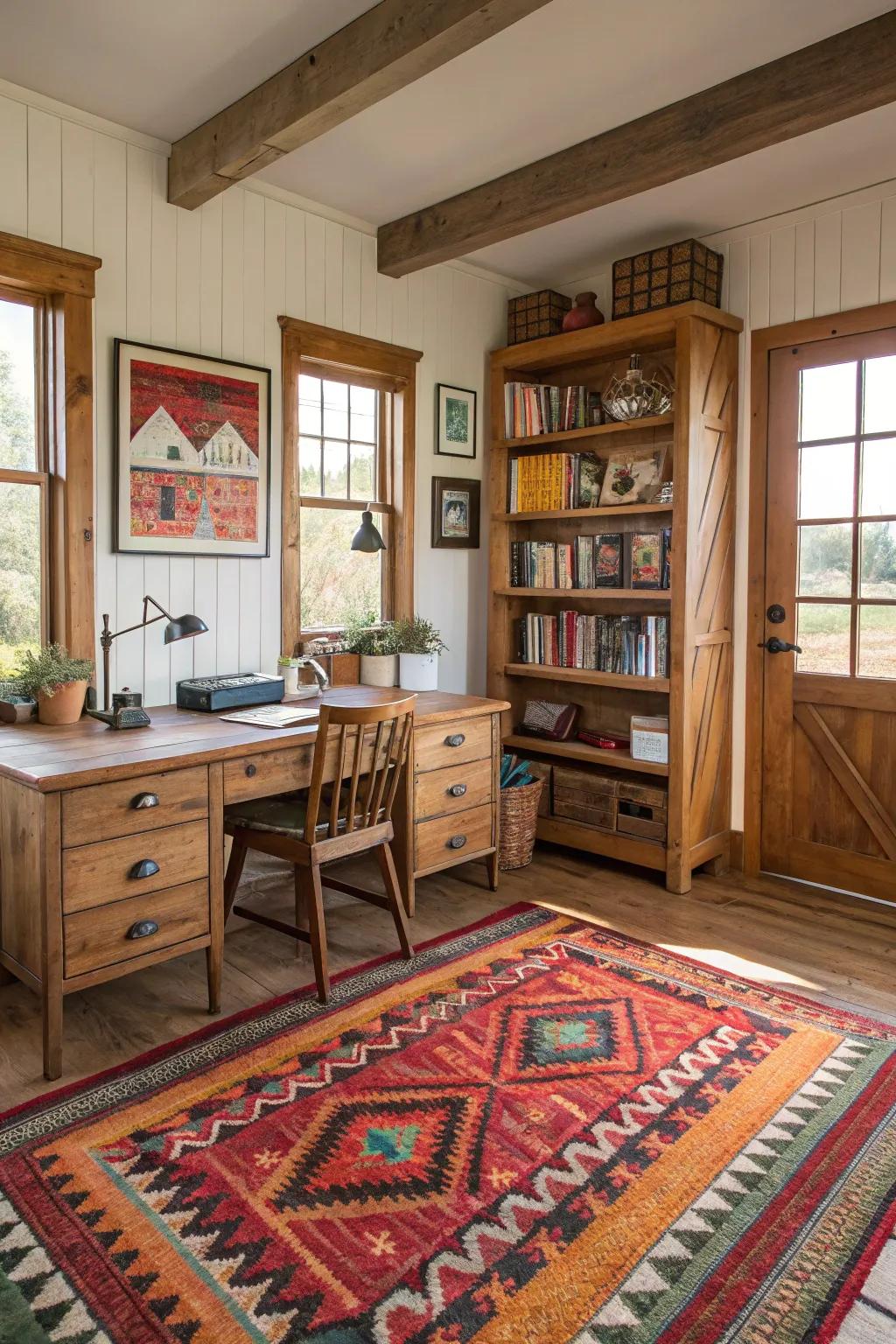 An emphatic floor covering injecting vivid hue and texture.