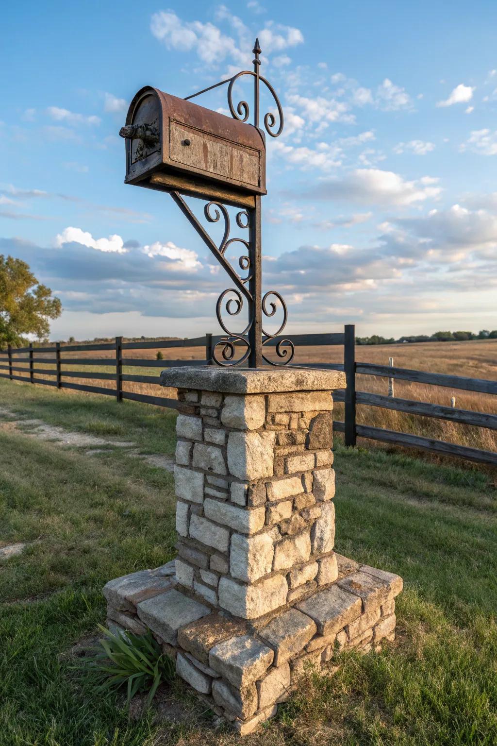 The perfect blend of rock and metal creates a homespun yet enduring mailbox.