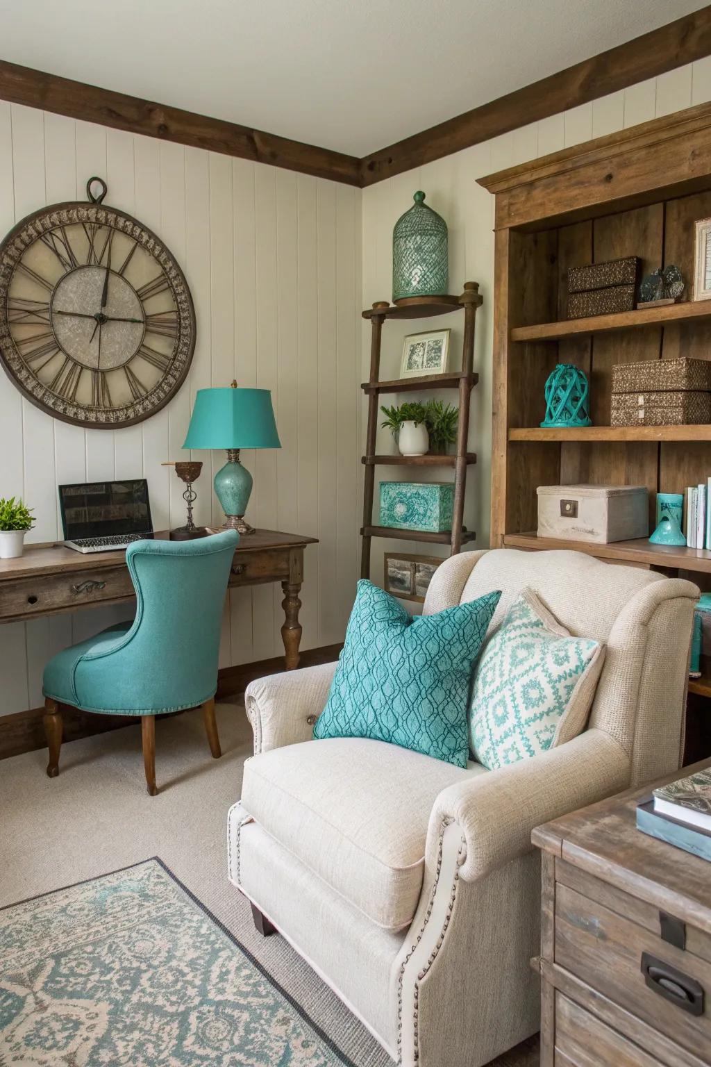 Vibrant accents bring color to a natural palette.