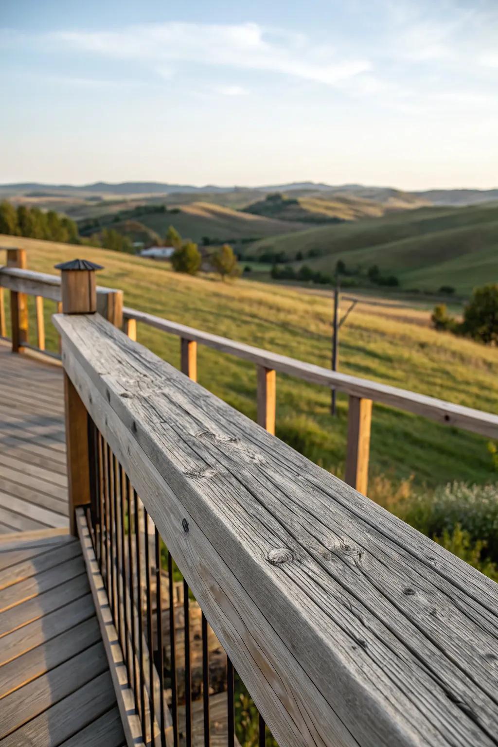 Eco-friendly selection: Reclaimed timber railing.