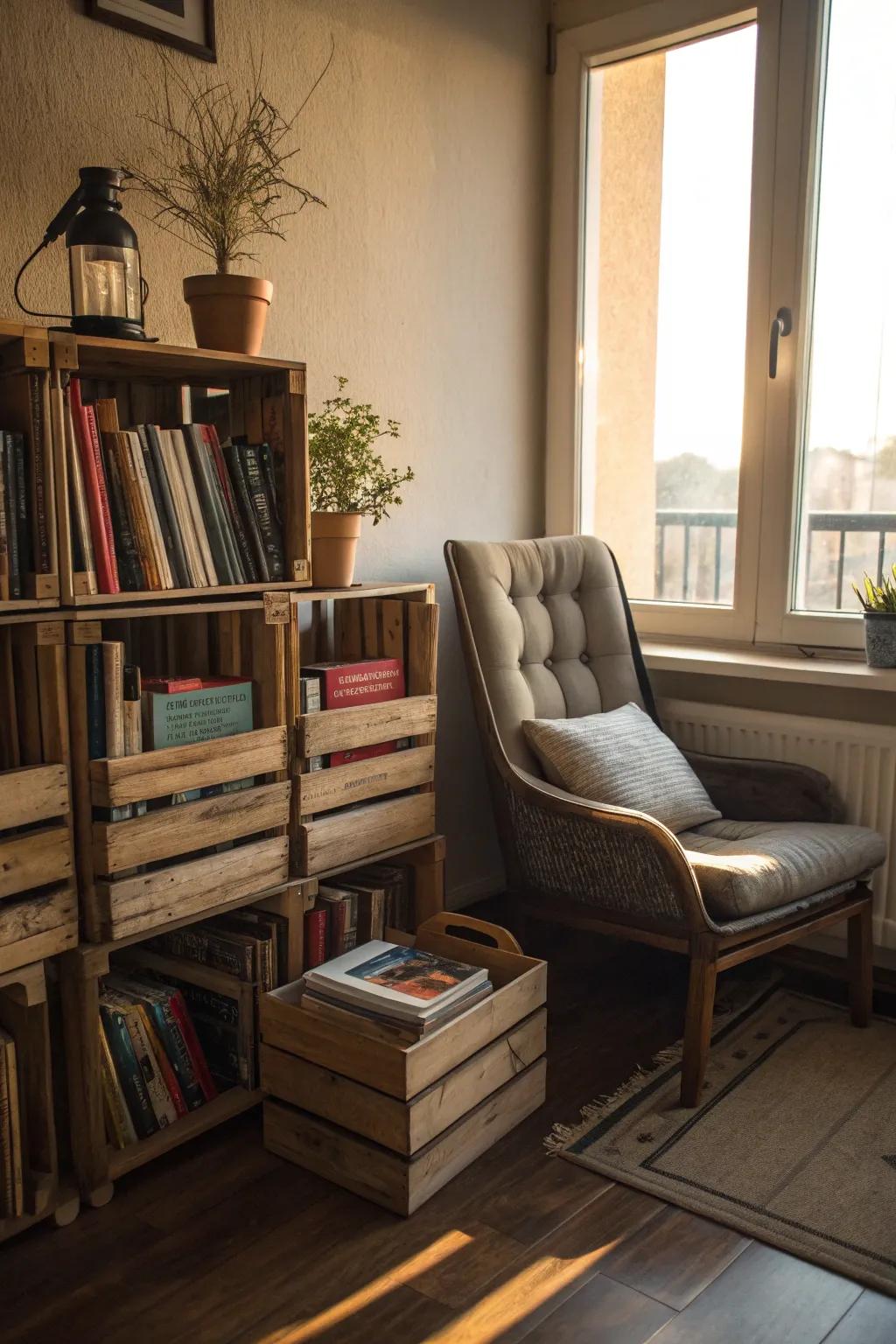Create a book lover's space with box shelves.