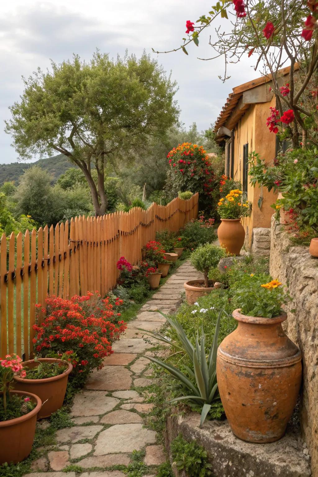 Sienna boundaries bring a warm, rustic charm to outdoor areas.