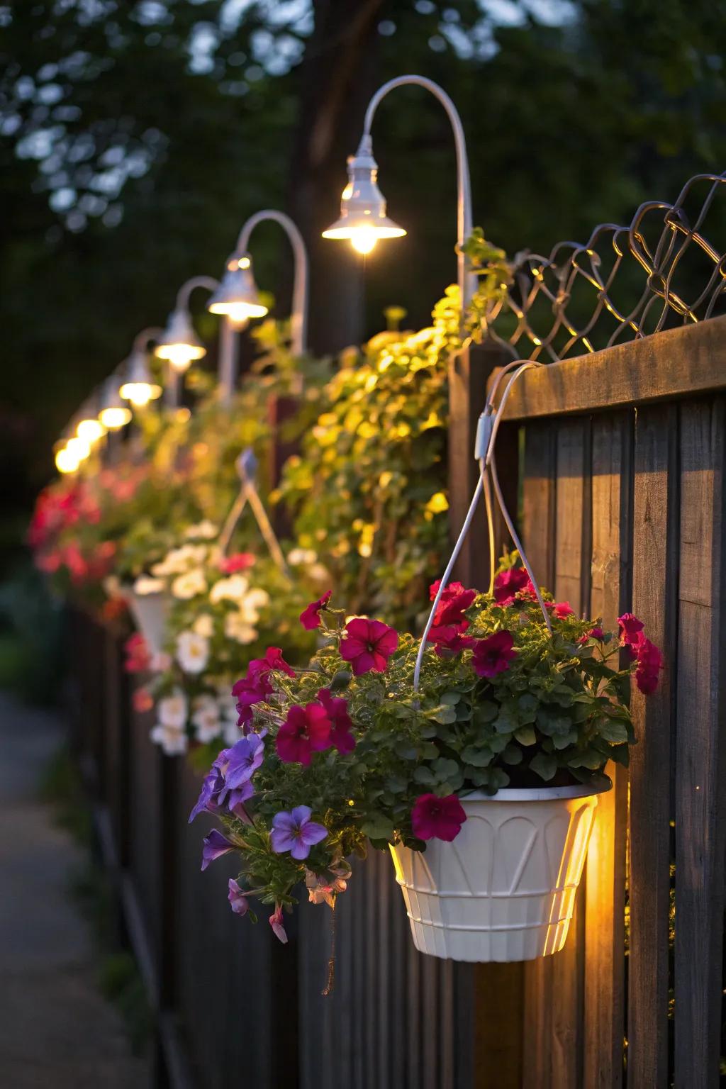 Light up your plants via illuminated hangers for a unique accent.