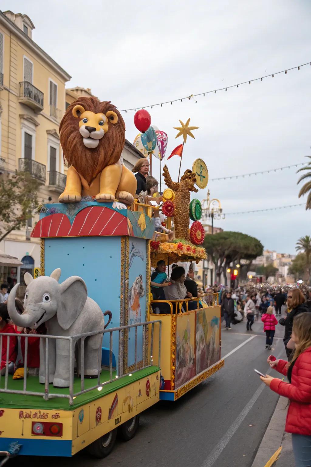Animal figures infusing personality into the float.