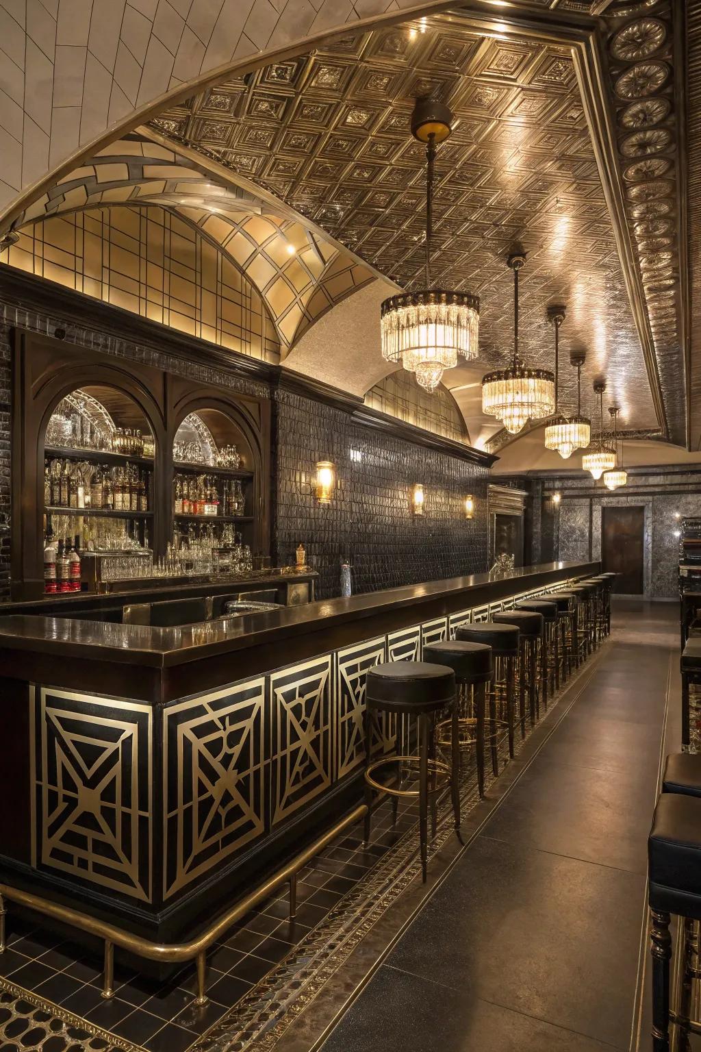 Journey back in time using the glamour of an Art Deco basement bar.