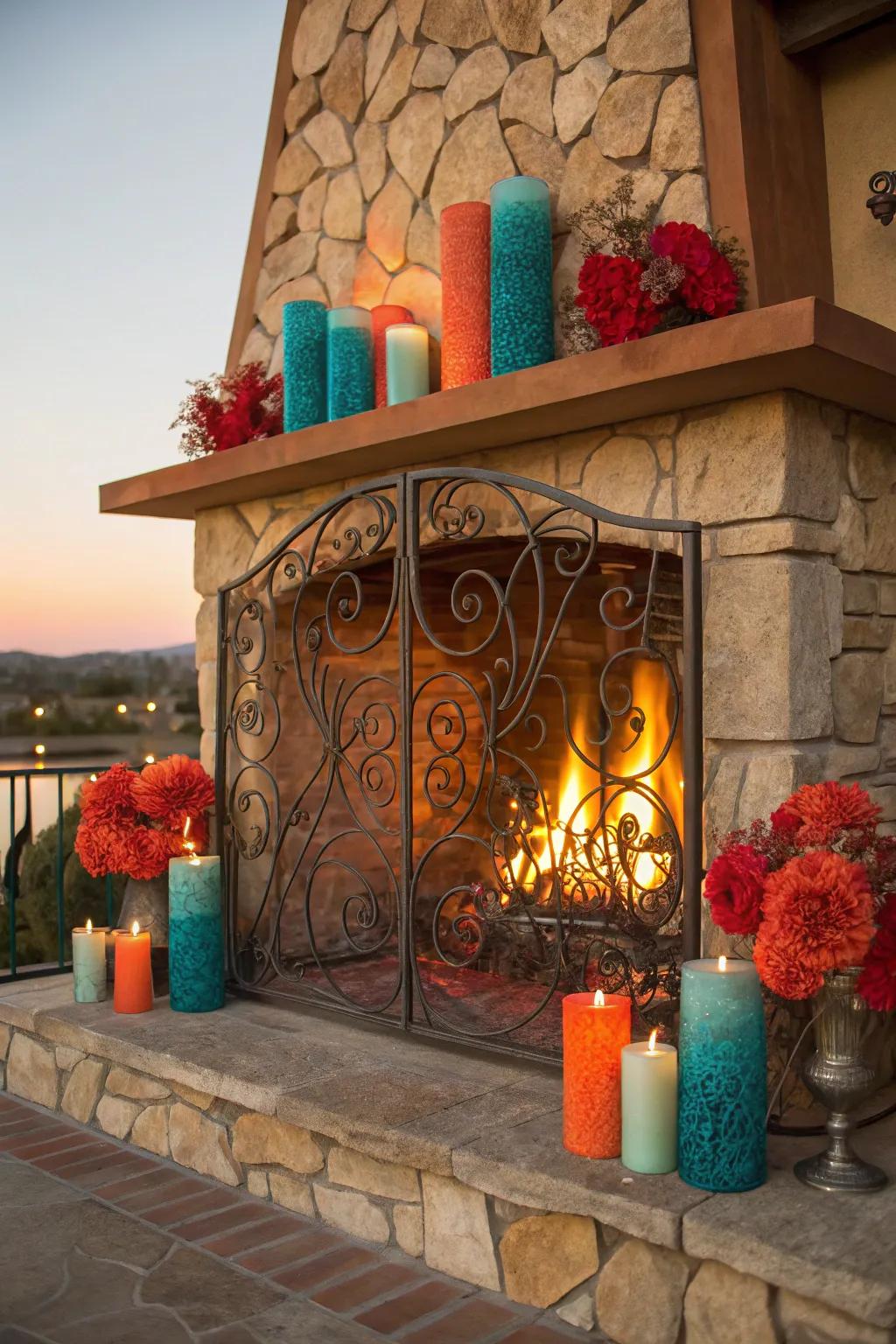 Append depth with an ornamental screen outlining your fireplace light sources. 🎨🖼️ #ArtfulLiving #SophisticatedPanache