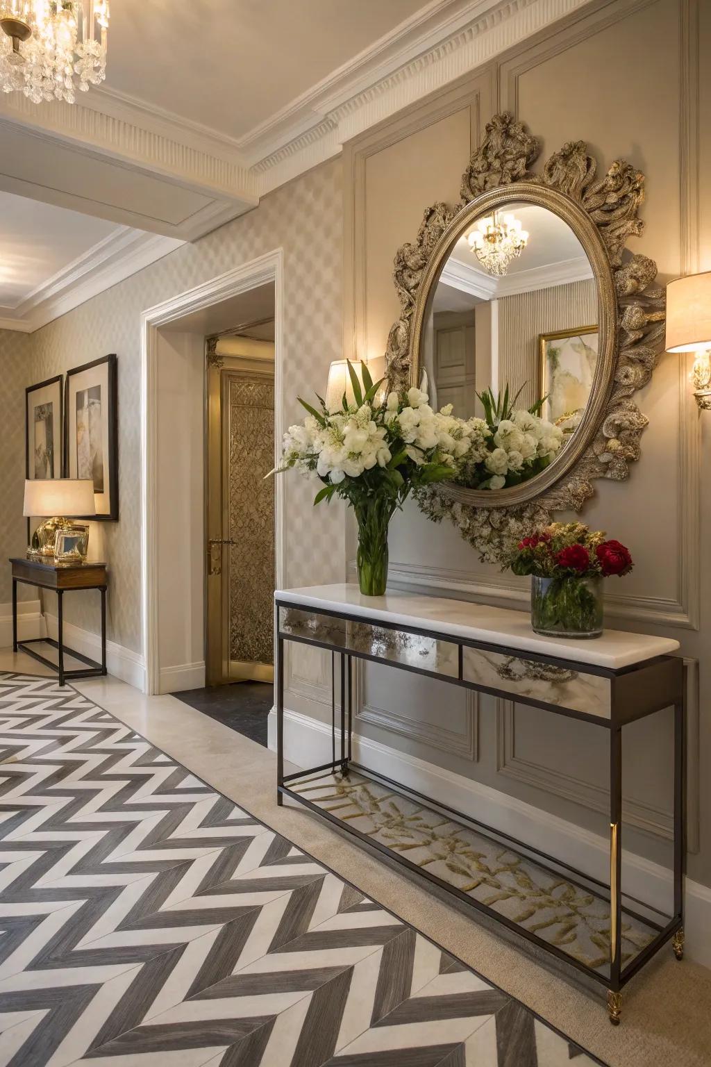 Angled weave patterns add movement and elegance to floor designs.