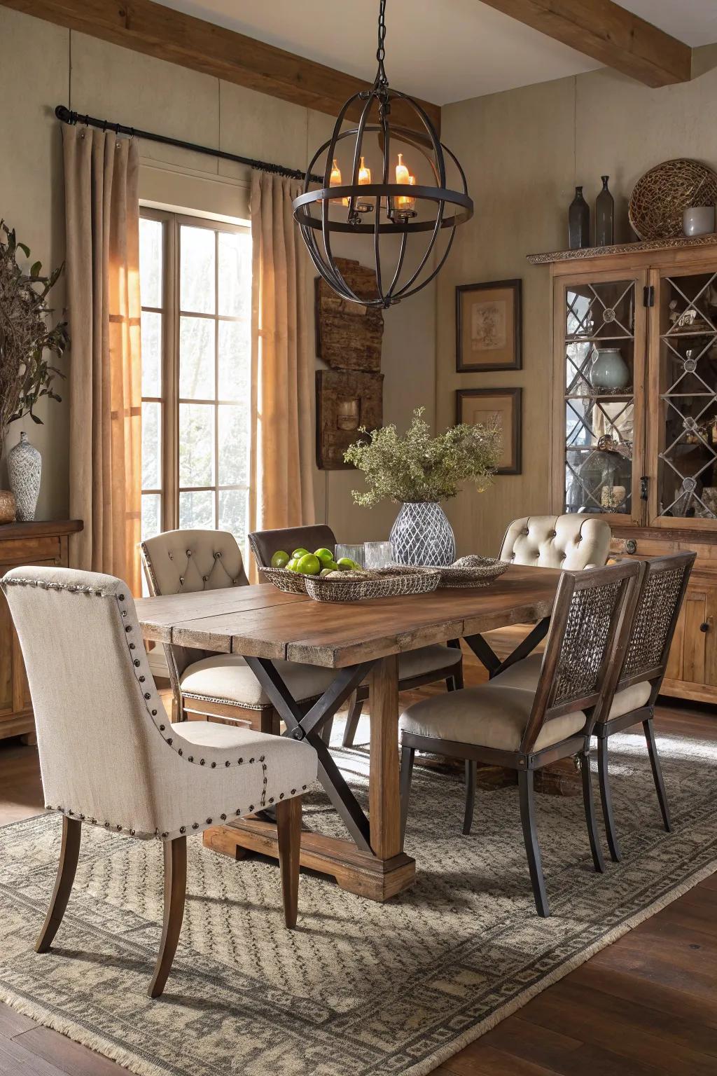 A blend of textures introduces dimension and interest to your dining space.