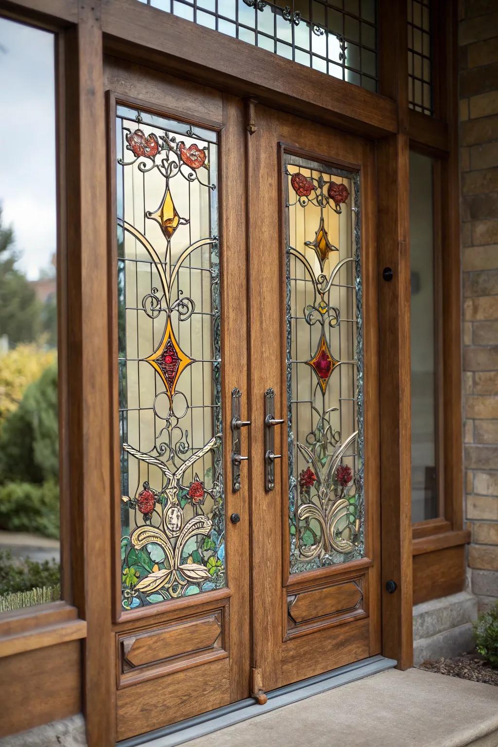 A stunning stained glass door that provides both privacy and artistry.