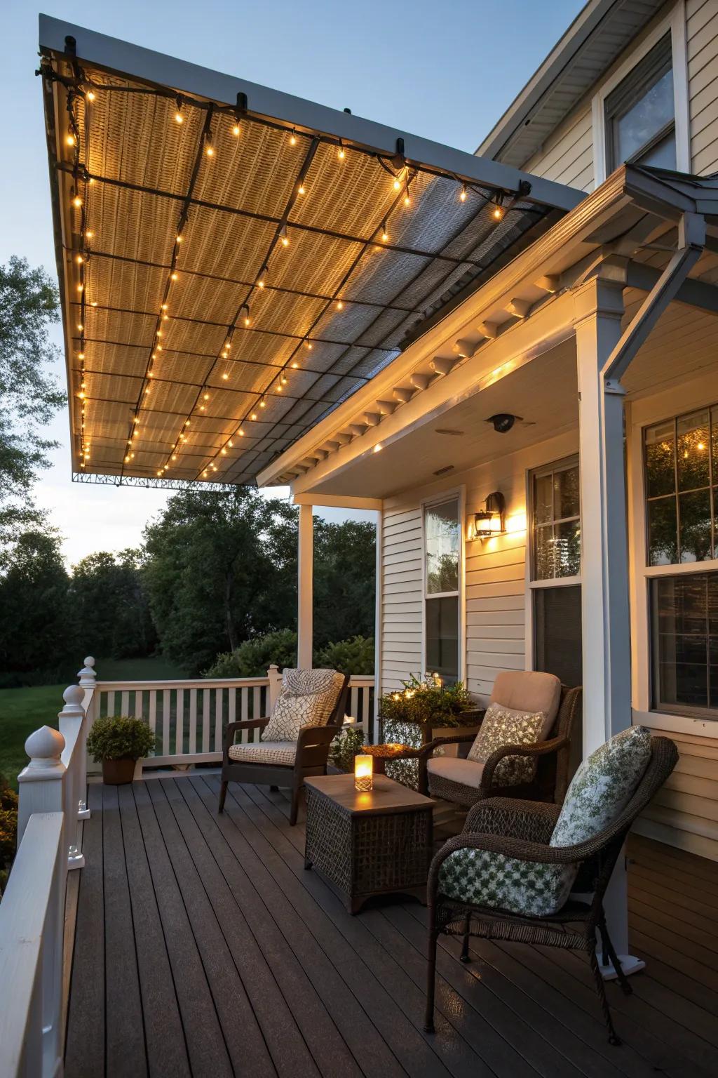 Solar-powered awnings light up your porch sustainably.