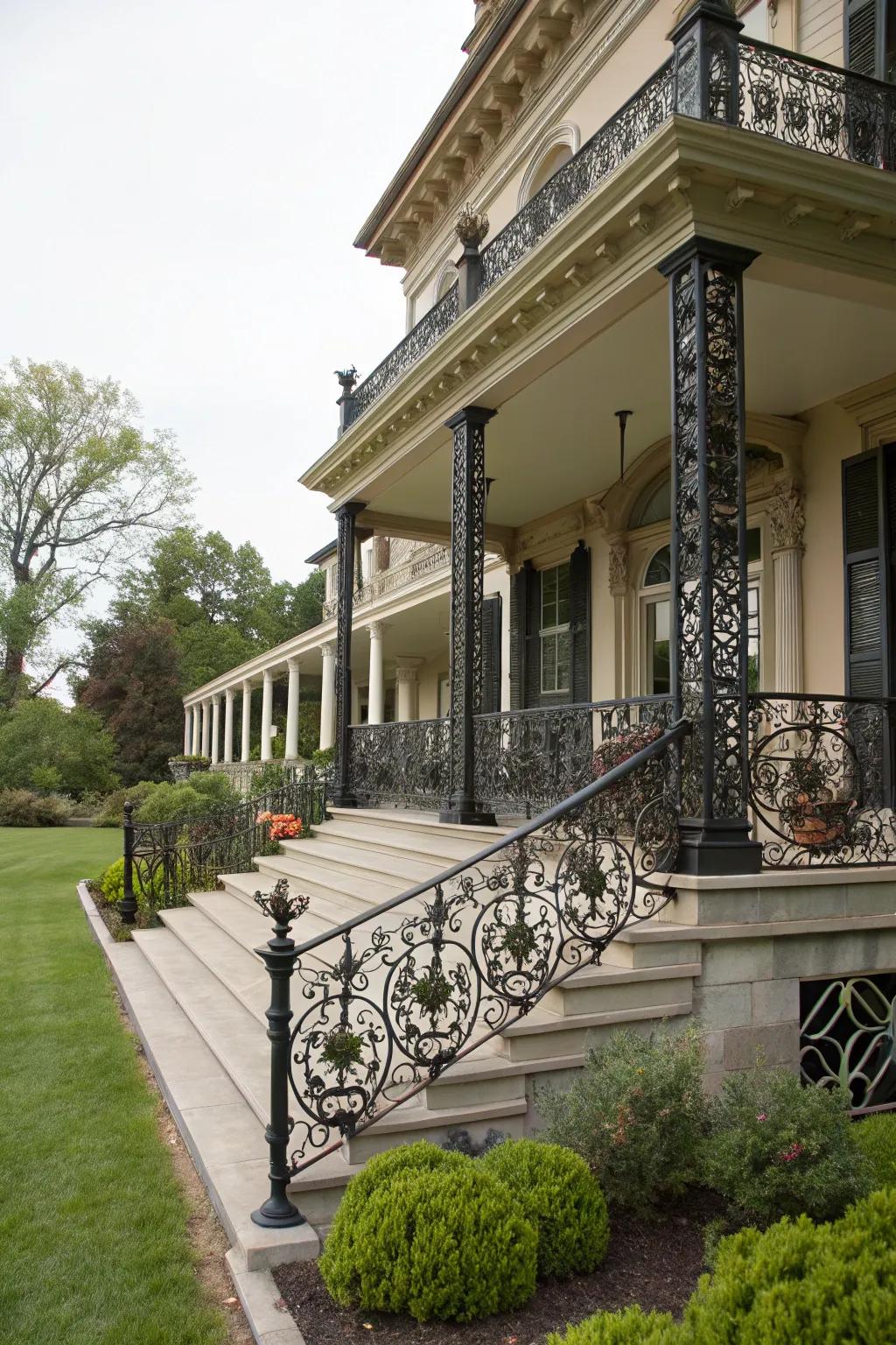 Sophisticated ironwork railings featuring intricate details