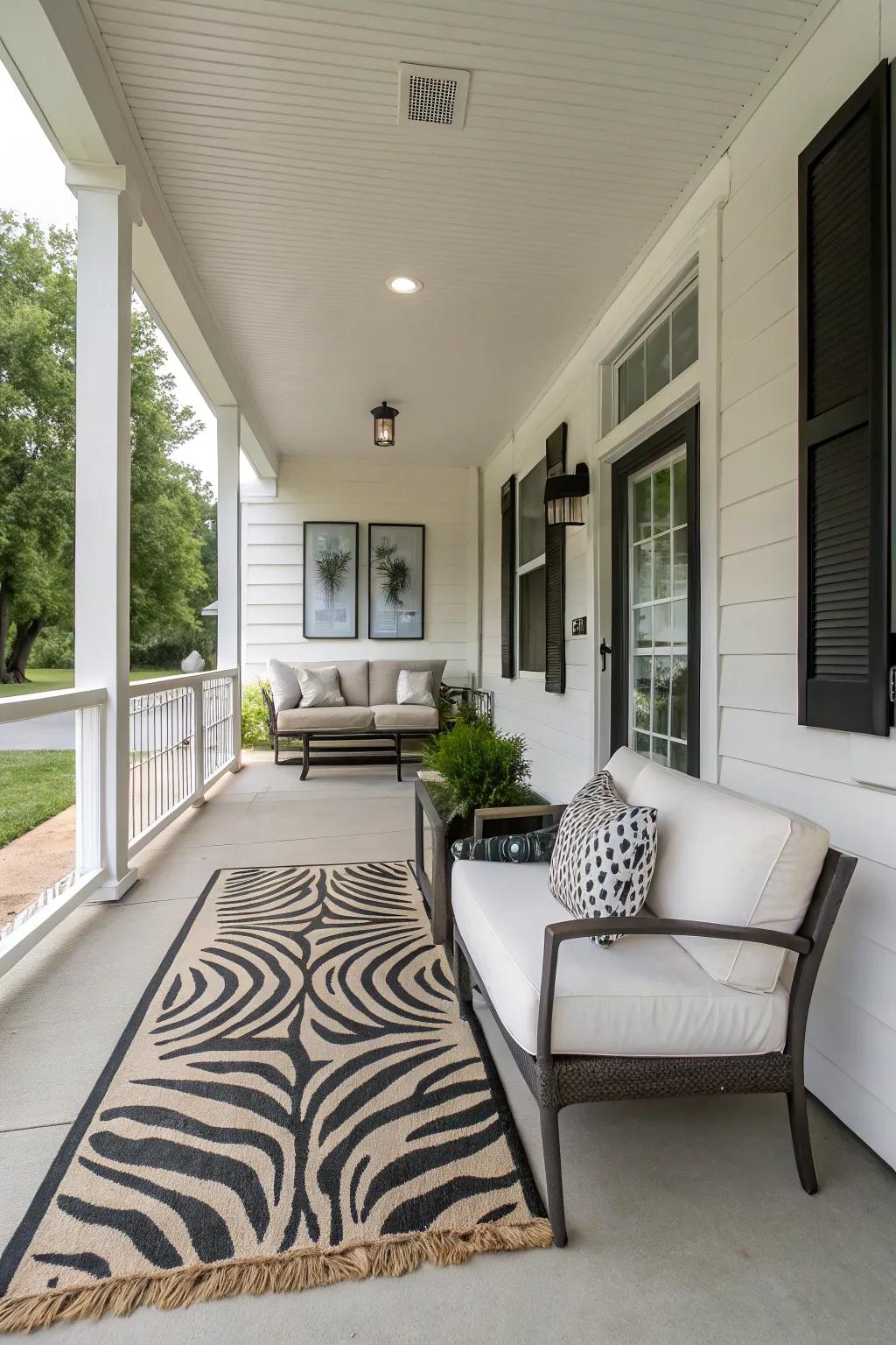 Animal prints add a playful element to porch décor.
