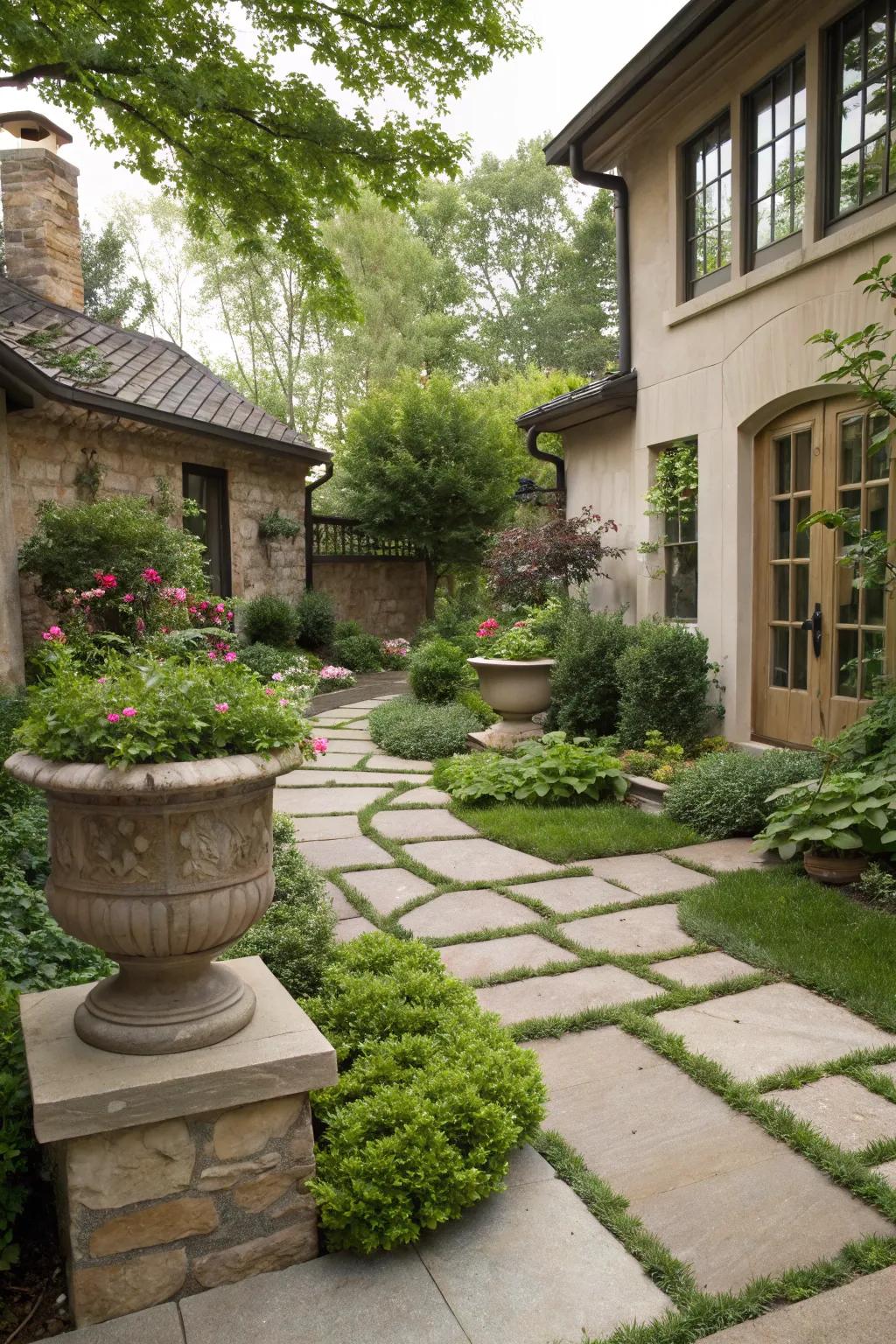 A balanced mix of hardscape and softscape parts.