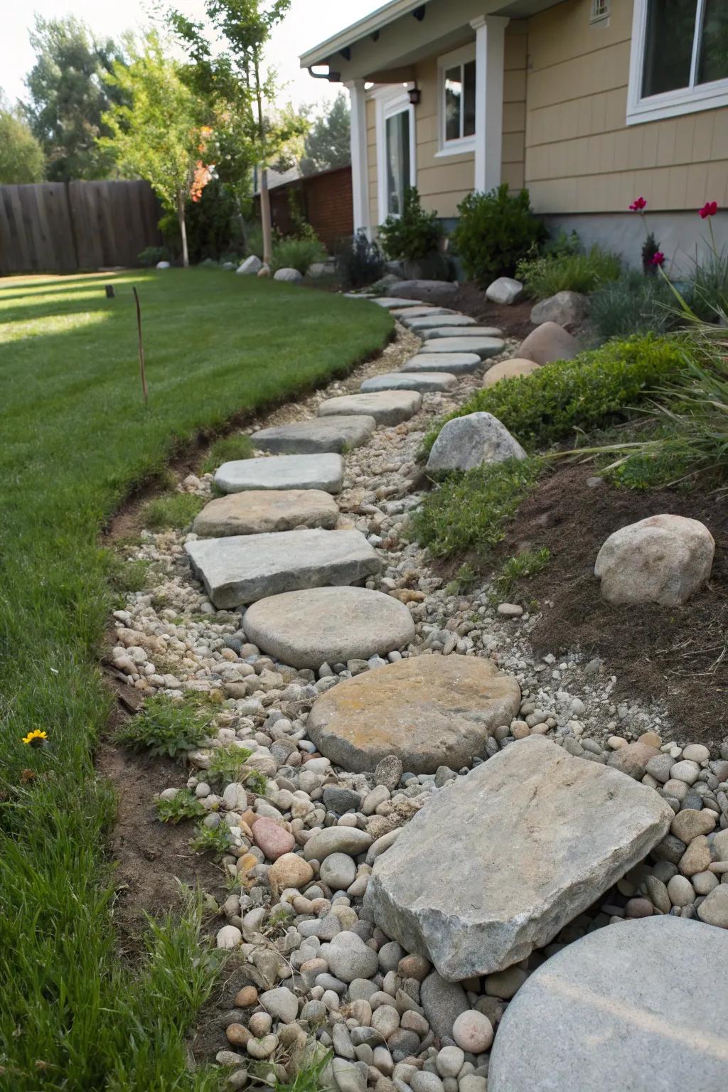 Stone steps deliver a practical and spirited passage over your streambed.