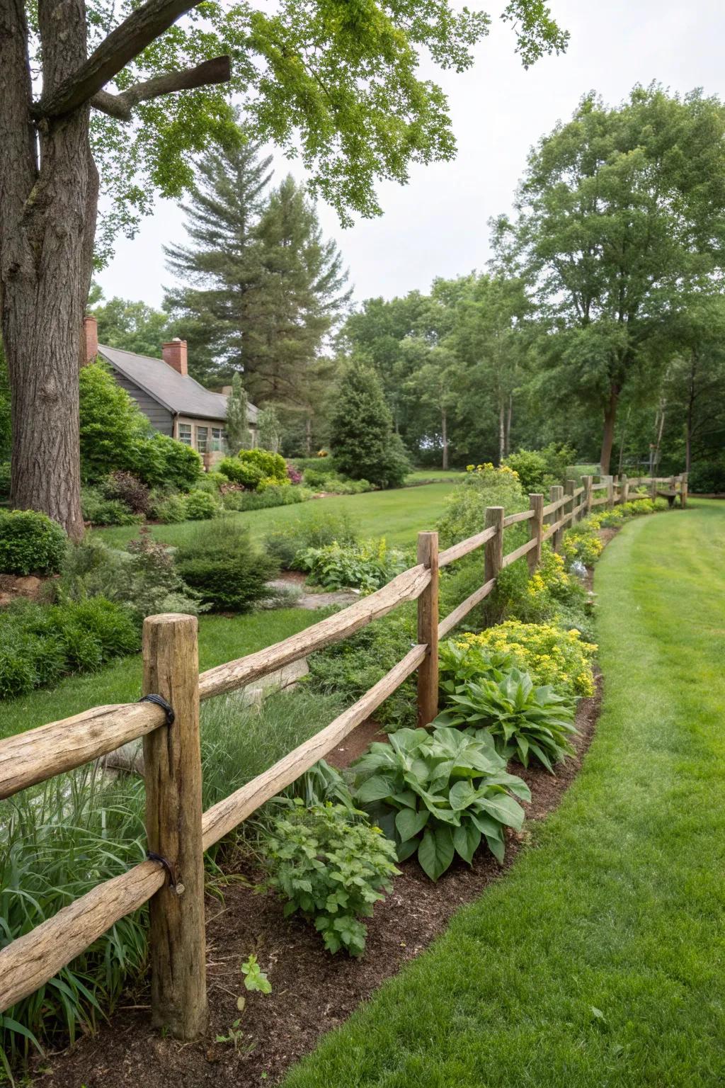 Rustic split rail fences contribute countryside charm.