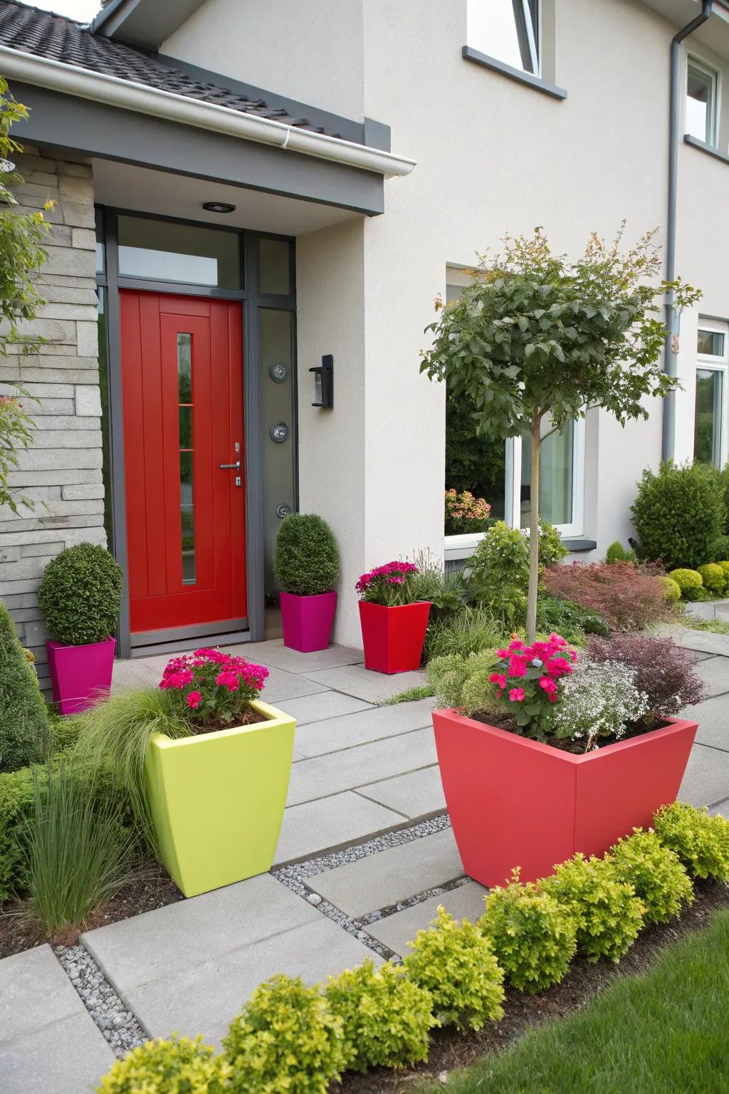 Striking highlight shades add a memorable touch to modern front yards.