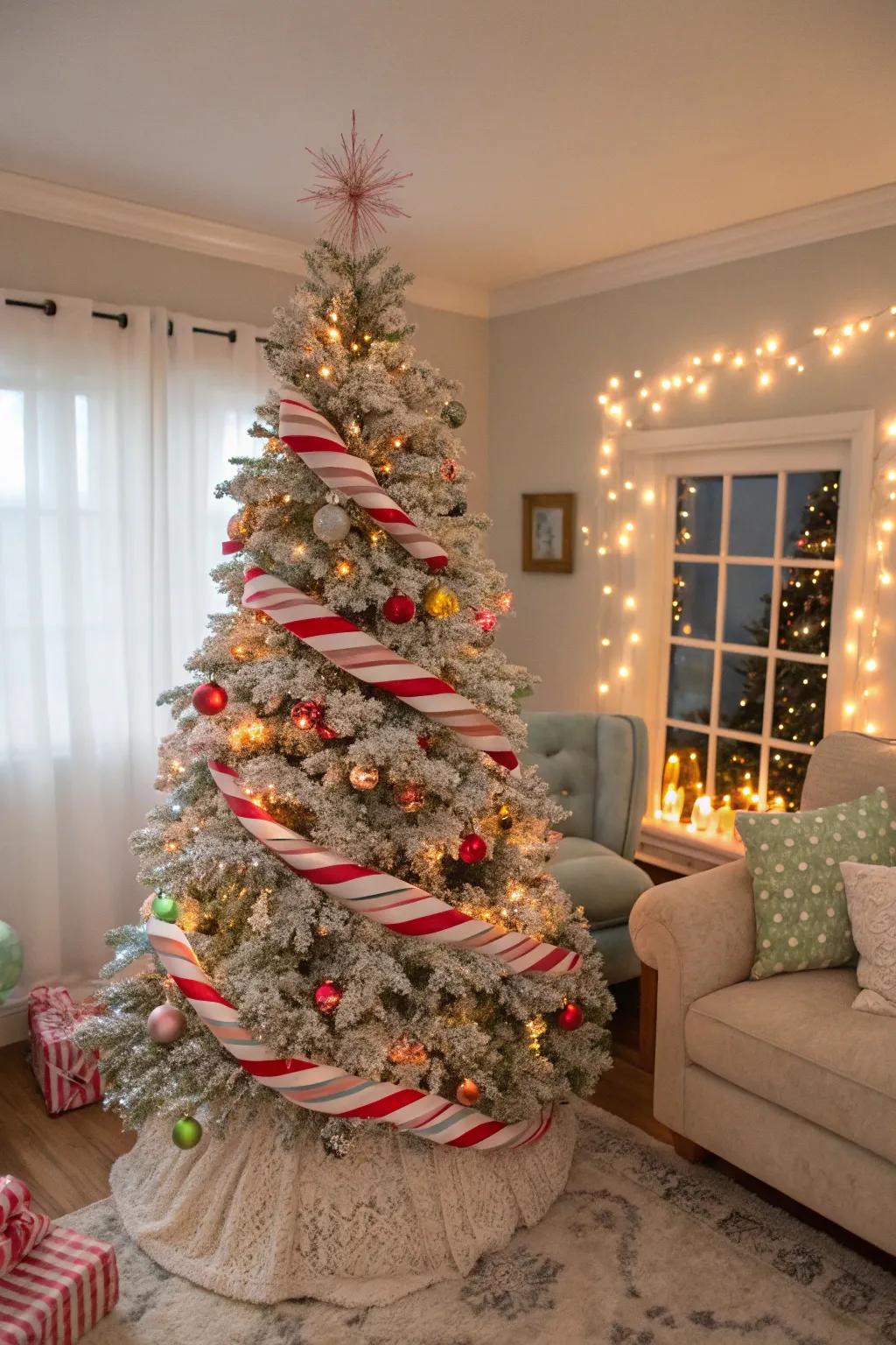 Sugar stick stripes add a playful and festive touch.