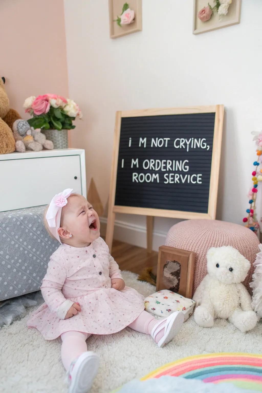 Reimagining baby's cries with humor.