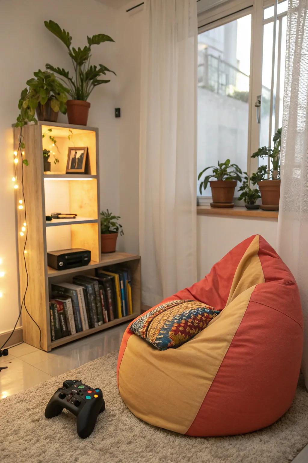 A cozy nook for those immersive gaming marathons.