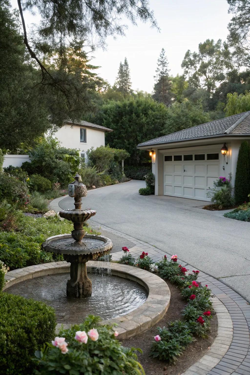 Water displays add tranquility and elegance to driveways.