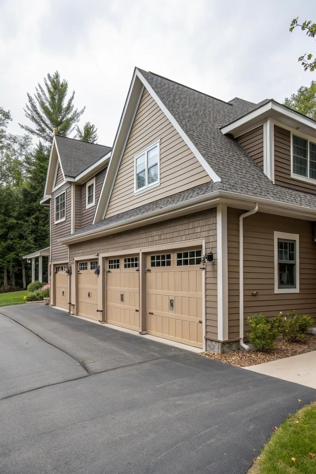 A harmonious combination of garage and home designs.