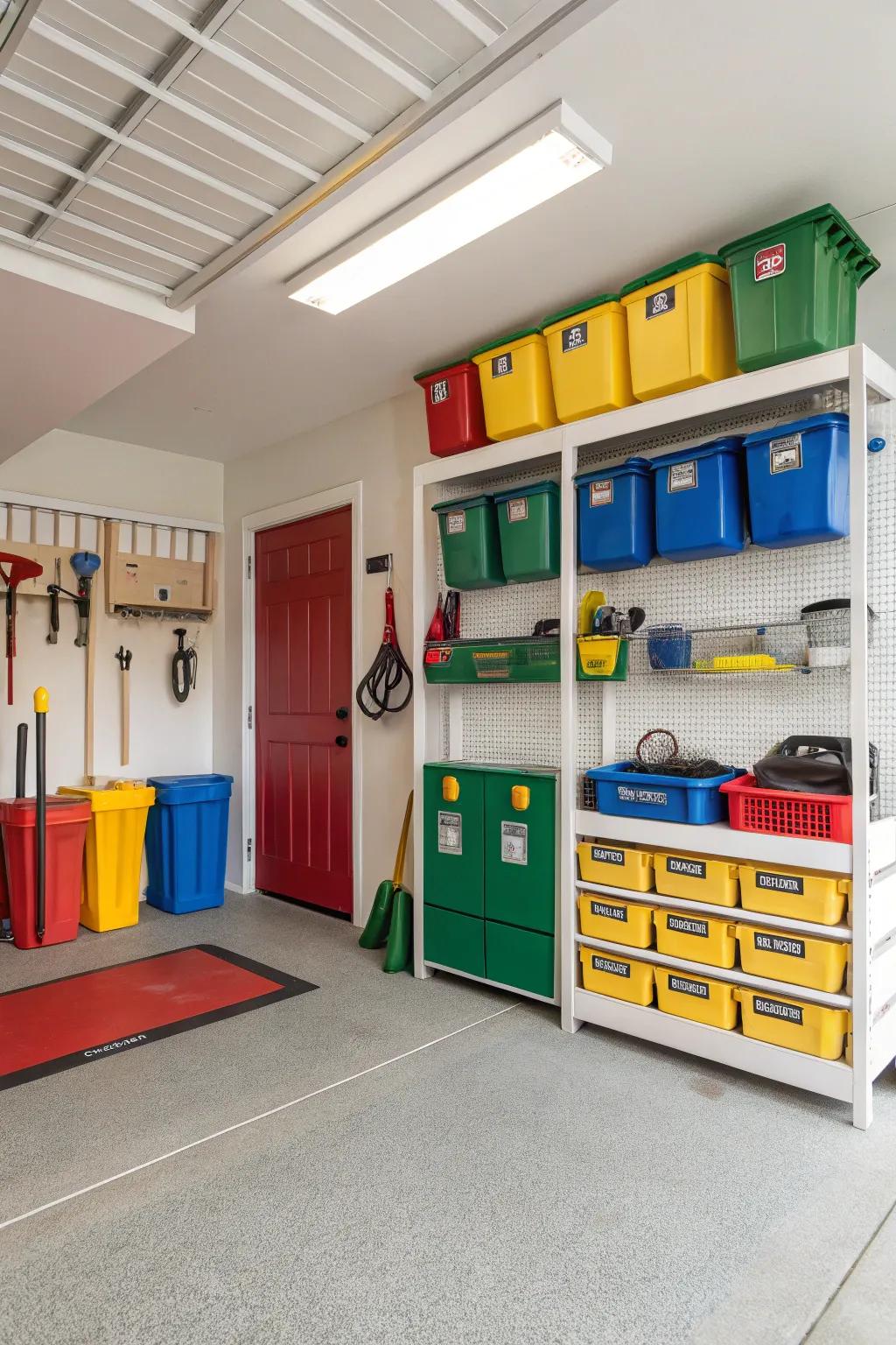 Bring order and color to your garage by using color-coded zones.
