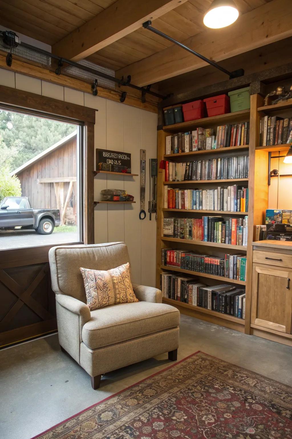 A cozy reading nook for quiet moments in your man cave.