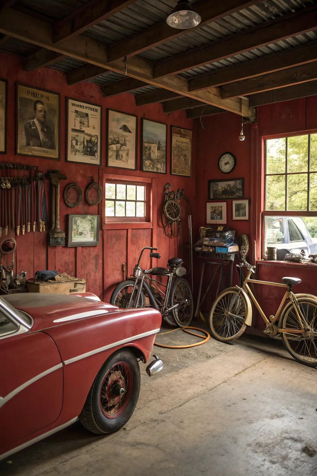 Country style reds for a cozy garage.
