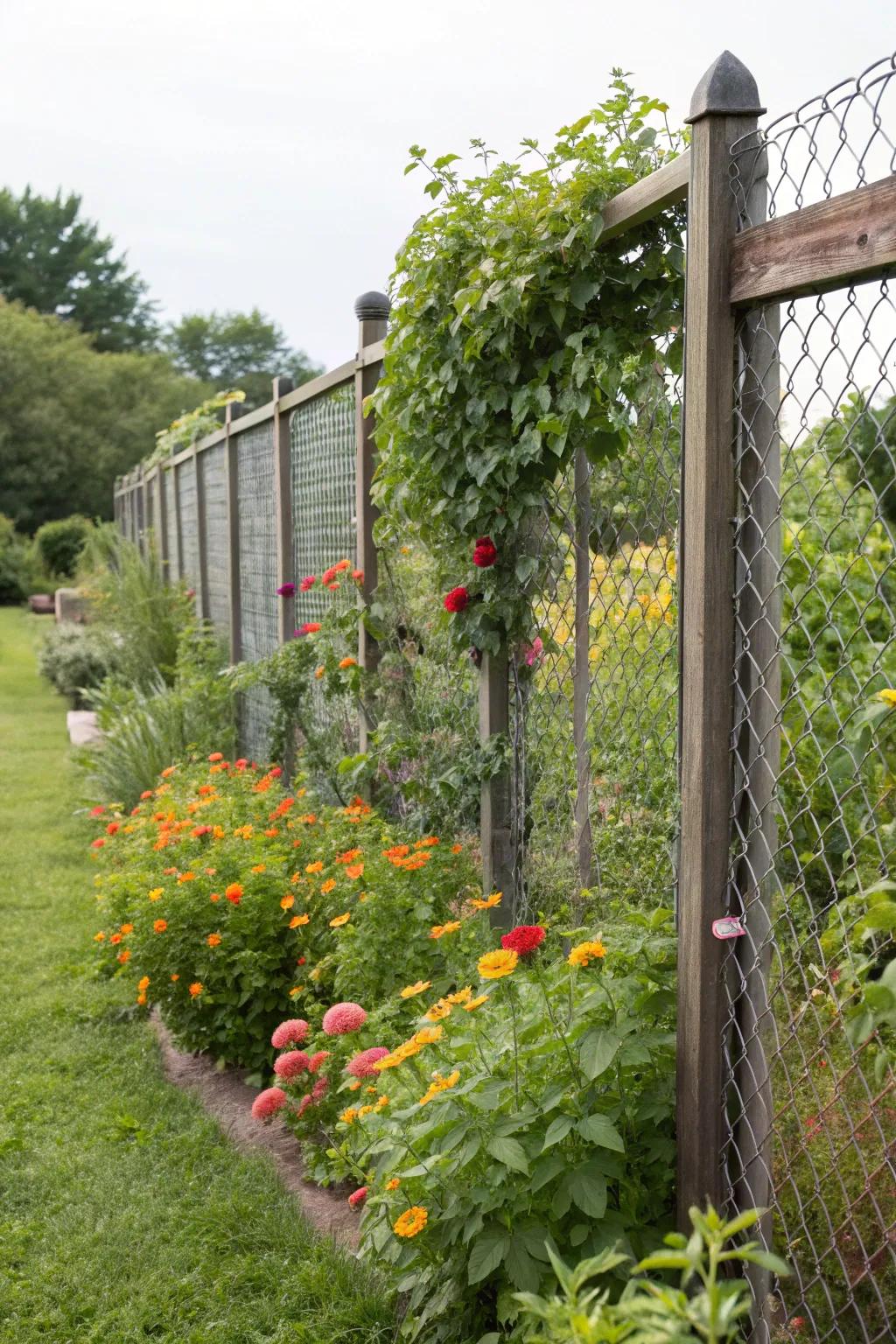 A floppy top fence deters climbing animals from entering the garden.