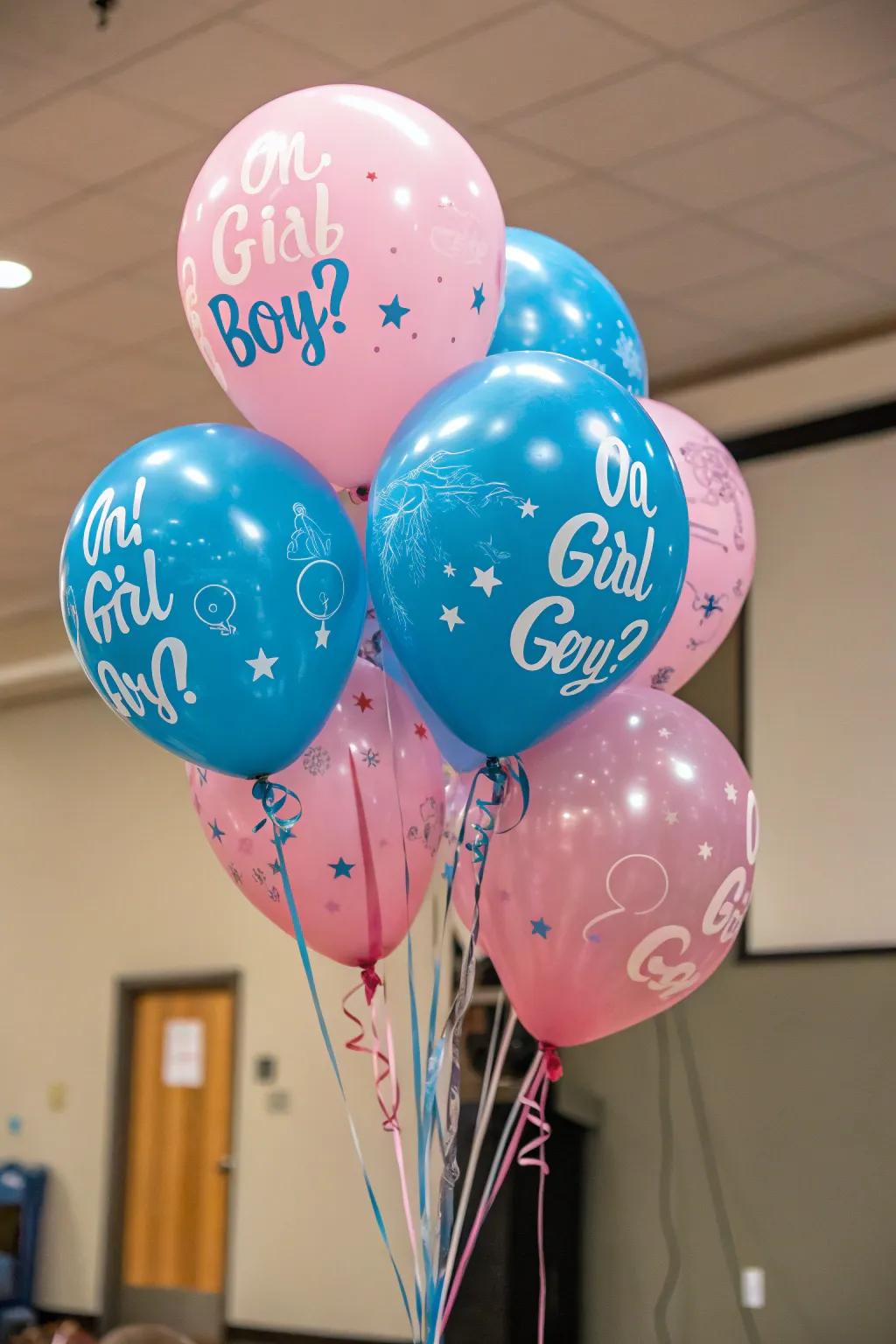 Gender reveal balloons introduce suspense and thrill to the big moment.