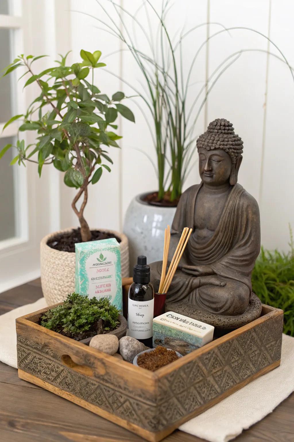 For peace and tranquility, give the zen garden basket.