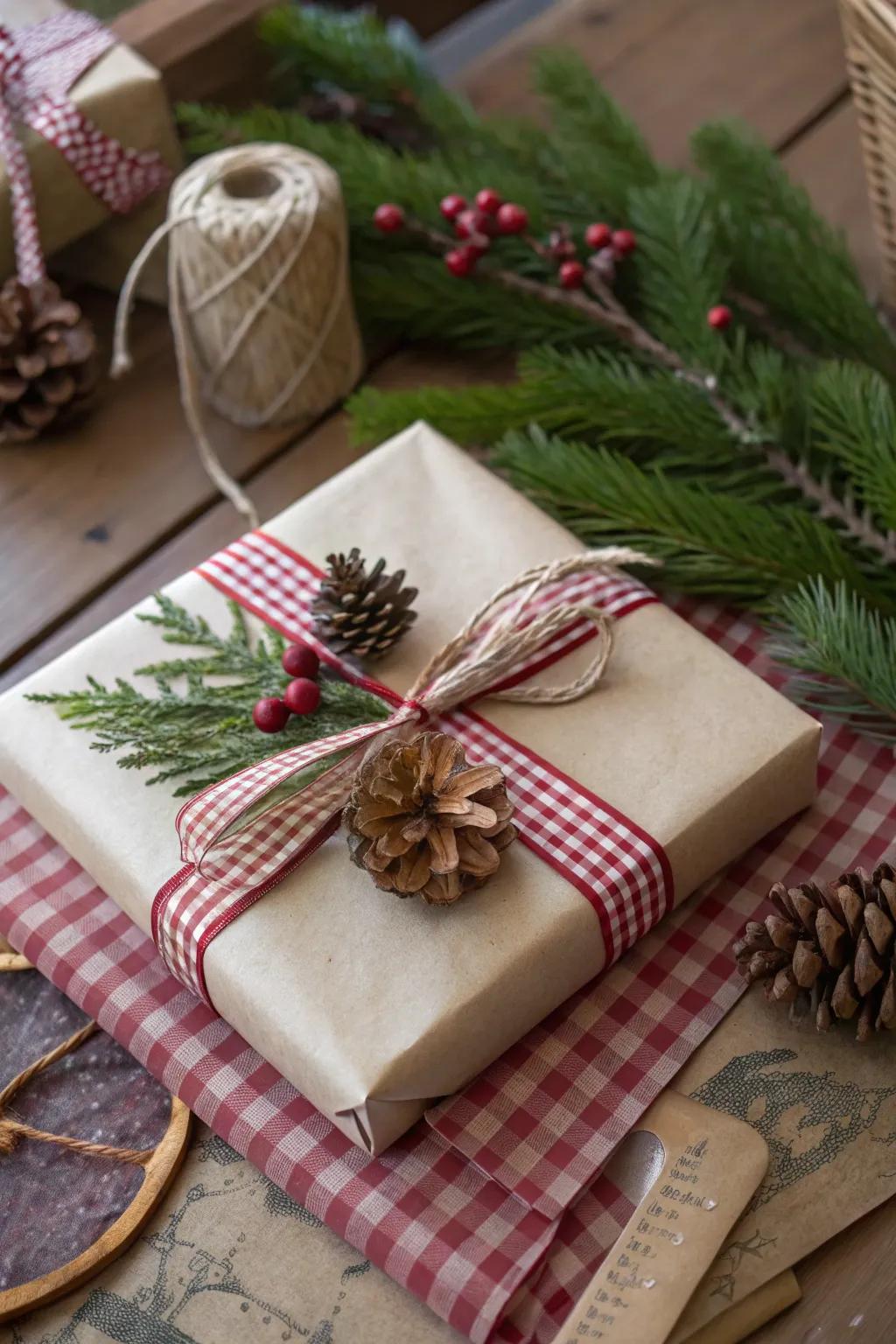 Gift with nature-inspired ribbons