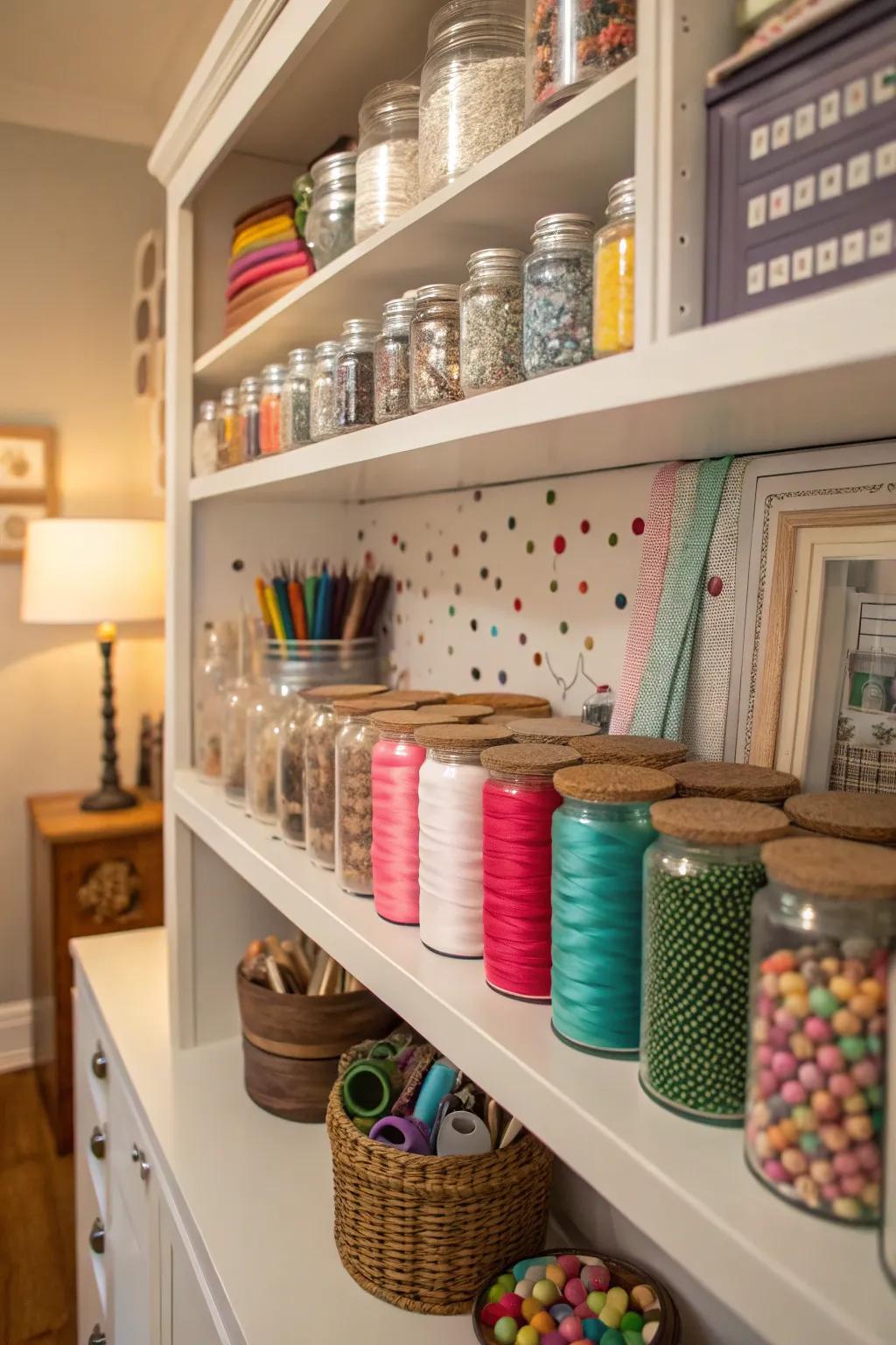 Glass containers provide a stylish and practical storage solution.