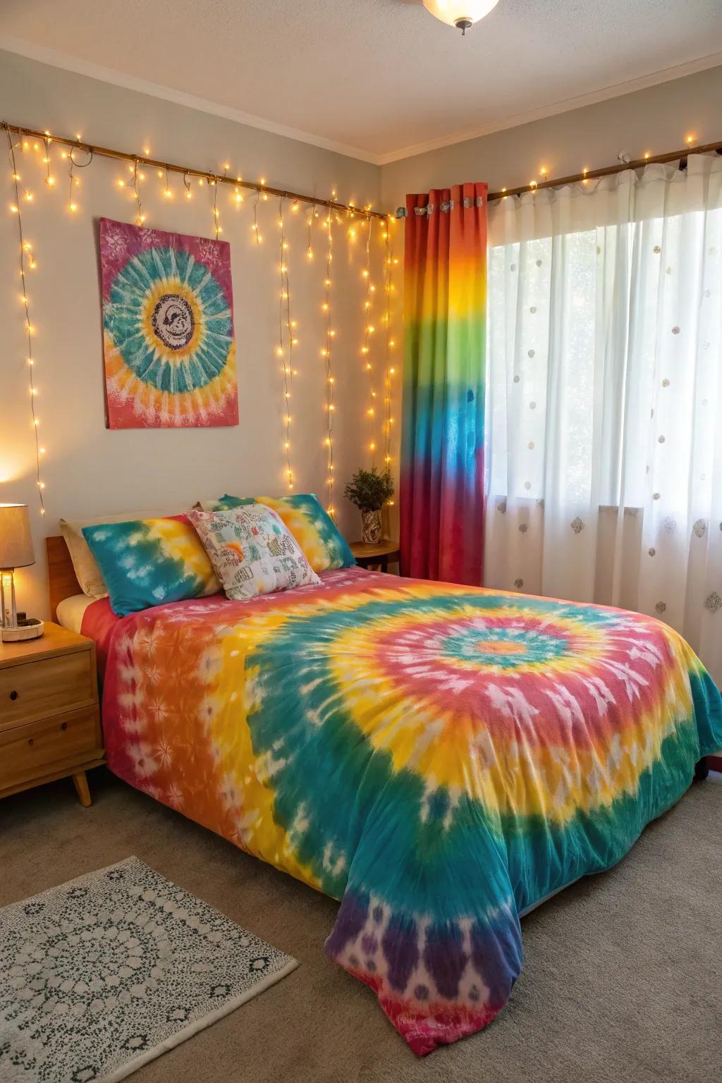Tie-dye touches add a playful element to your decor.