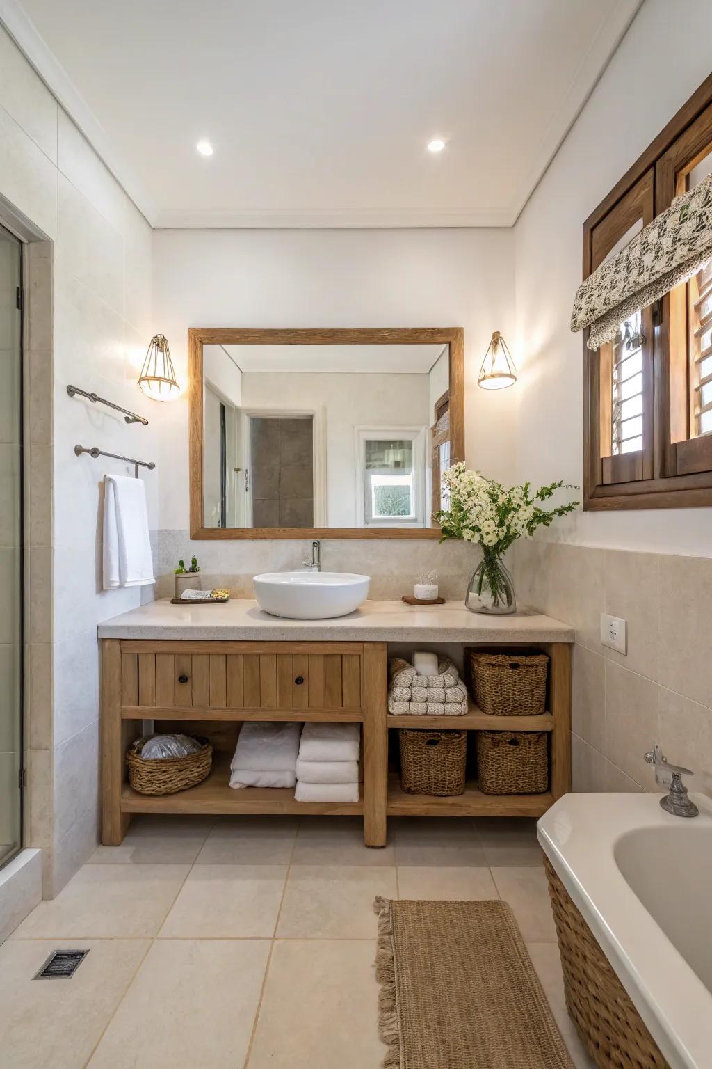 A minimalist guest bathroom featuring an uncluttered and elegant design.