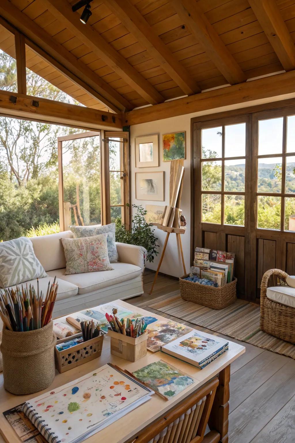 A guest house also used as a creative studio, suitable for artistic inspiration.