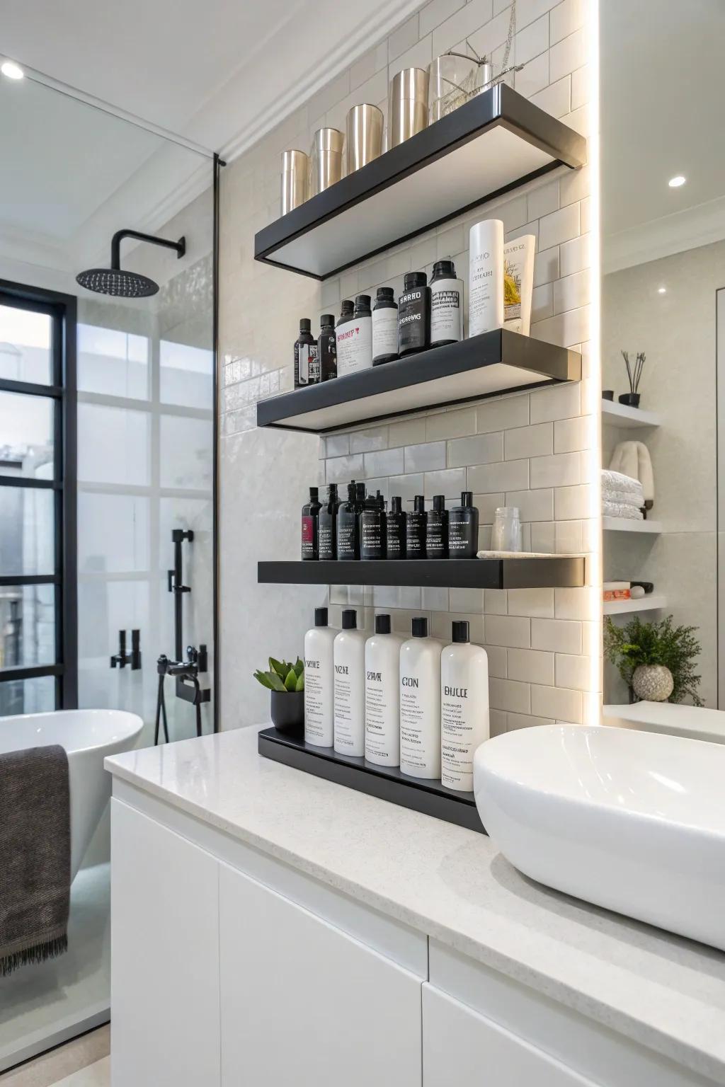 Minimalist floating shelves for a clean and orderly aesthetic.