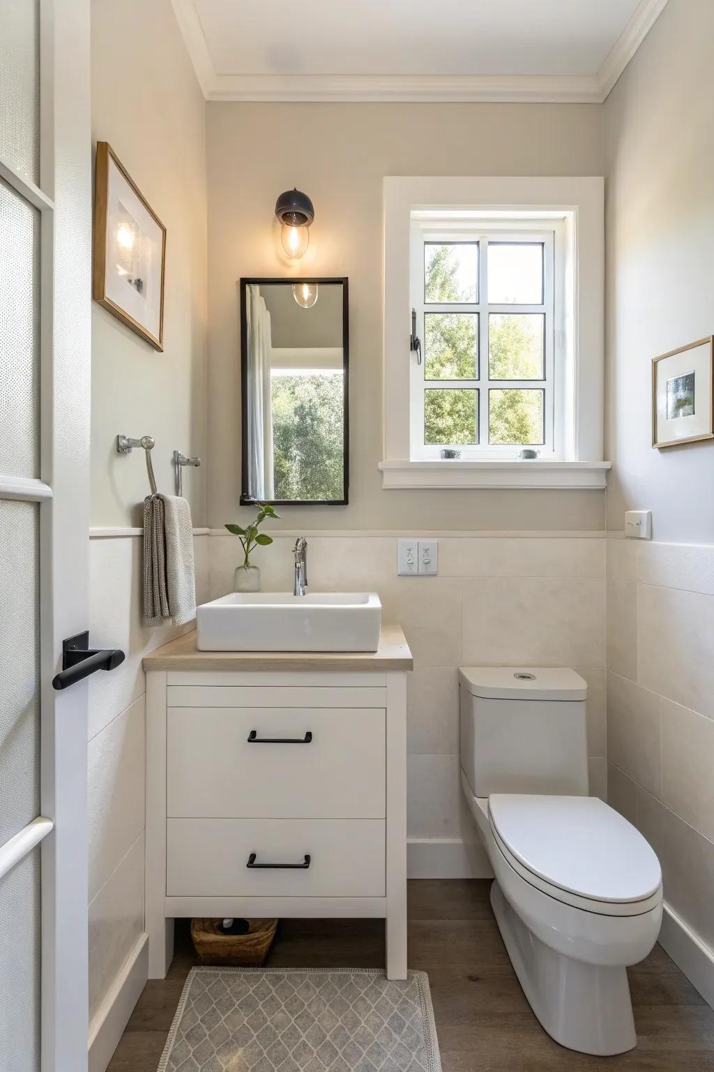 Minimalist fixtures help create a sense of space and serenity.