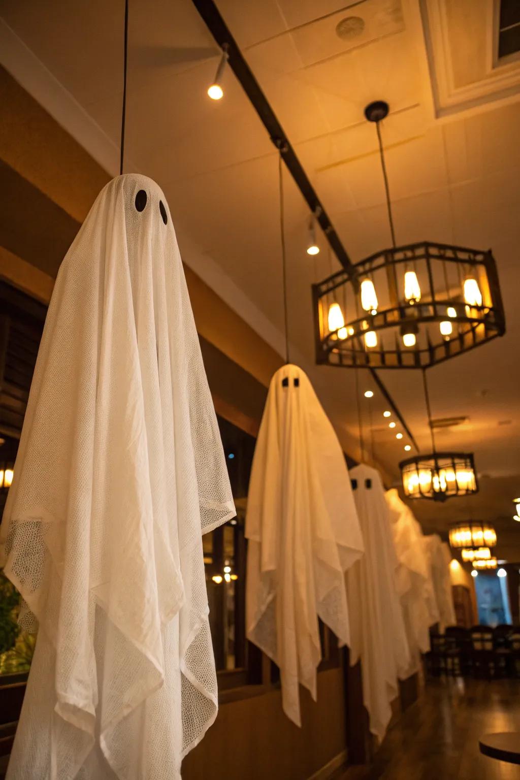 Hovering spirits add a playful component to Halloween decorations