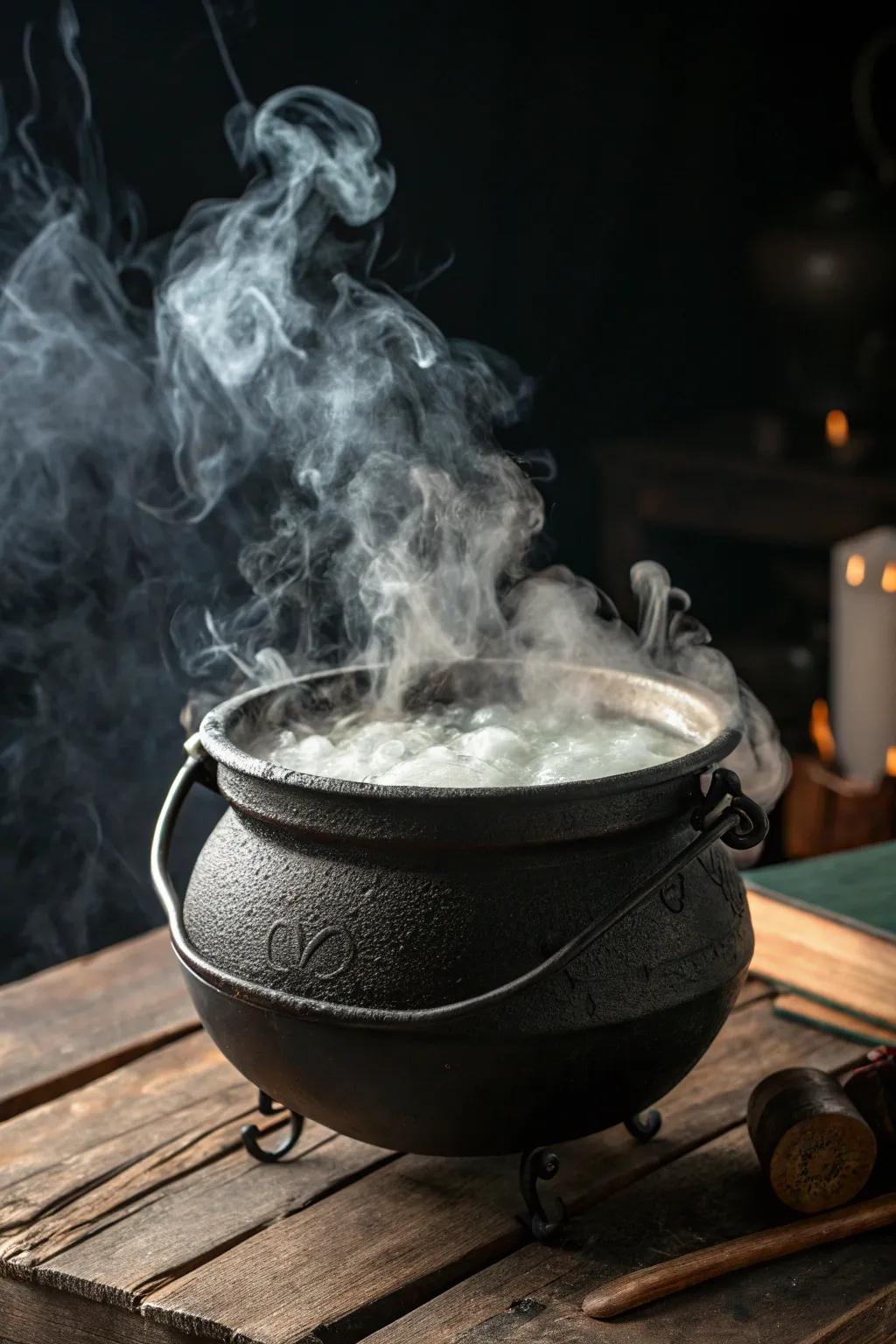 Serve a magical sorceress's mixture with a smoky effect.