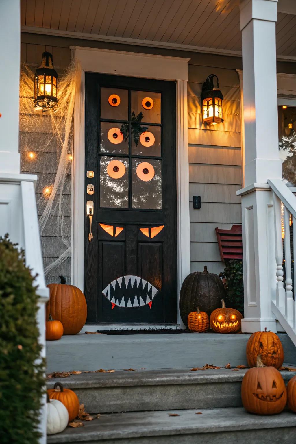 Build a frightening first impression using door decoration.