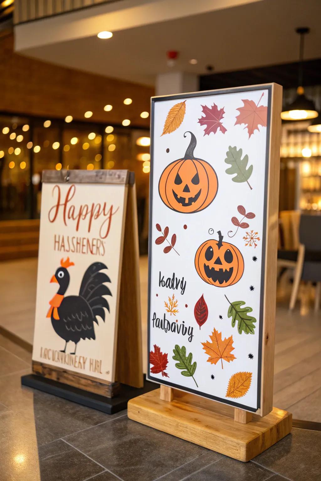 A versatile invertible sign for dual-season decoration.
