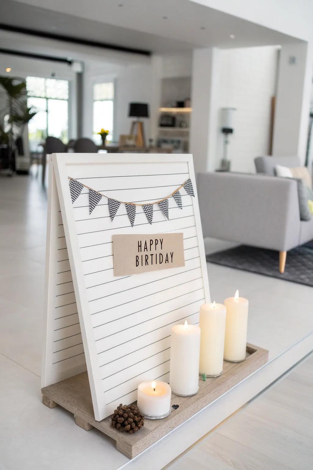A sleek simple birthday display with a modern flair.