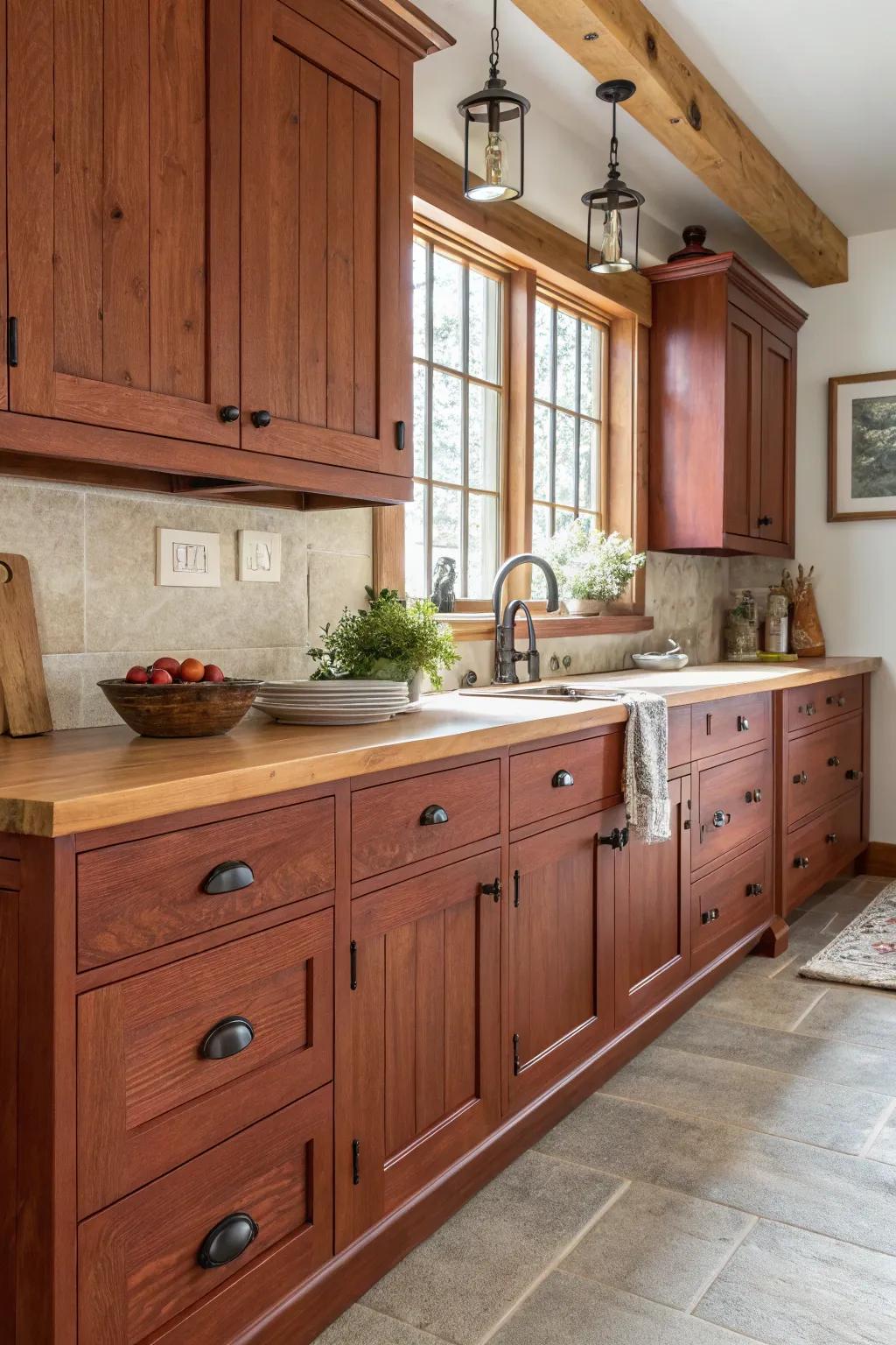 Rustic wood knobs make a seamless, natural appearance.