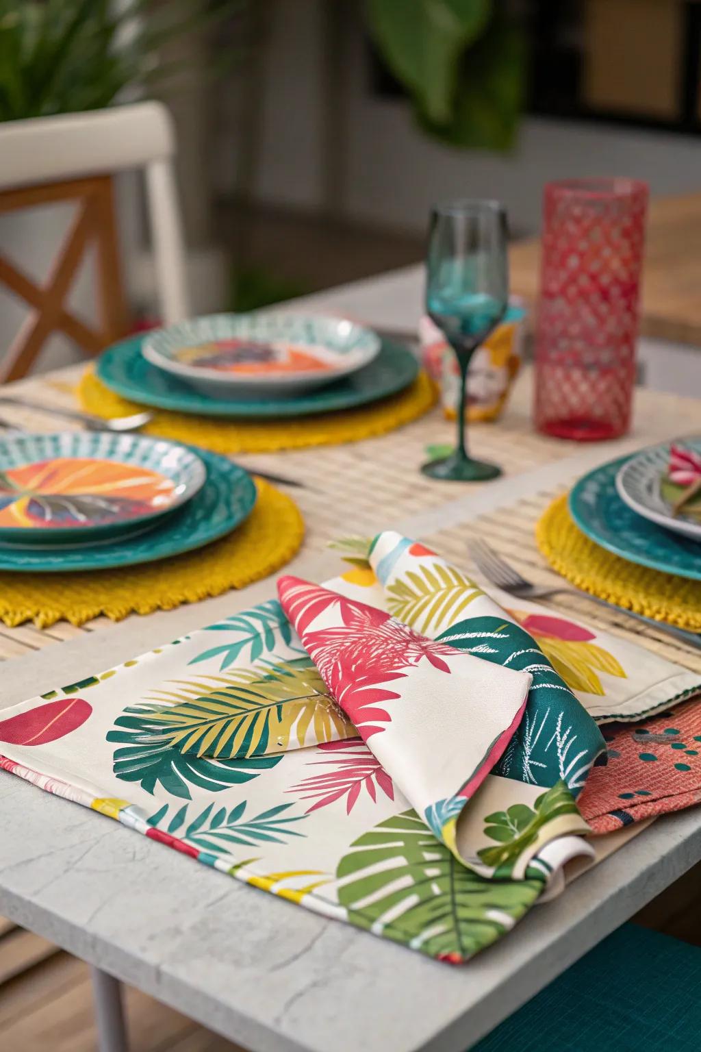 Bright table settings make every meal feel like a tropical feast.