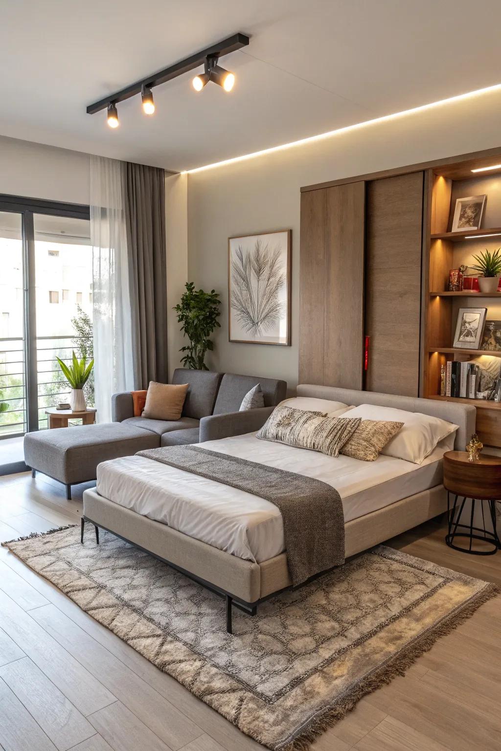 Seamless wall-bed and sofa integration