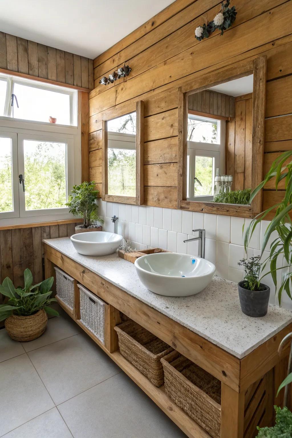 An environmentally conscious bathroom design with sustainable components.